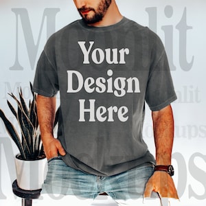 Comfort Colors C1717 Pepper Shirt - CC Mockup- Grijs Mockup - Unisex Maatvoering - Model Mock up Tee - Heren Mockup - Comfort Colors Mockup