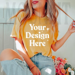 Comfort Colors 1717 Mustard Shirt Mockup - Mustard Mockup - Yellow Shirt - Comfort Color Shirt Mock - Model Mock up