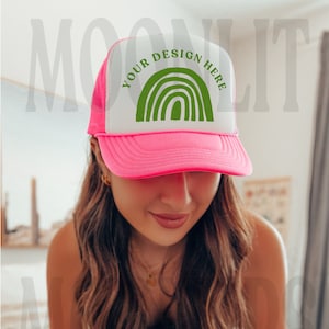 OTTO Cap Mockup - Trucker Baseball Caps Mockup - OTTO Cap 39-169 Mockup - Printify Mockup - Pink Otto Cap Mockup - Mesh Cap Mockup