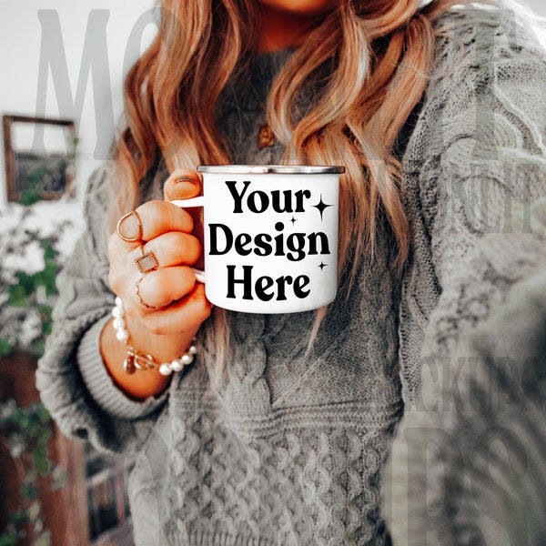 Camp Mug Mockup - 11oz Enamel Mug Mockup - Silver Tin Mockup -Spring Mug Mockup - Cozy Mockup -Sublimation Mug Mockup - Cozy Mug Mockup