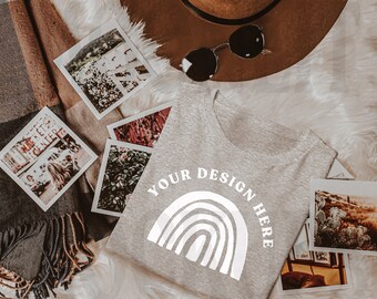 Bella Canvas 3001 T-Shirt Mockup: Athletic Heather Flat Lay