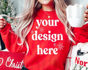 Gildan 18000 Sweatshirt Mockup - Red Sweatshirt Mockup - Heavy Blend Sweatshirt - Red Mockup - Christmas Mockup