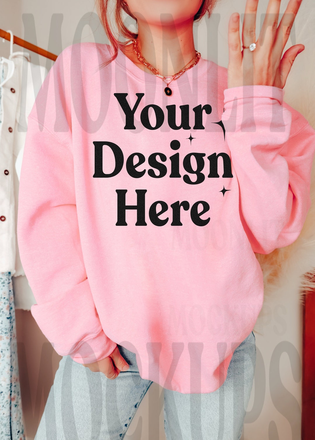 Gildan 18000 Sweatshirt Light Pink Mockup Light Pink Sweatshirt Mockup