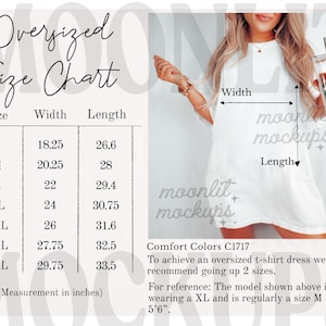Oversized Comfort Colors 1717 Größentabelle - Comfort Colors Größentabelle - Unisex Größentabelle - Oversized Size Chart - Komfort Farbmockup