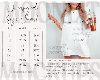 Oversized Comfort Colors 1717 Size Chart - Comfort Colors Size Chart - Unisex Size Chart - Oversized Size Chart - Comfort Color Mockup