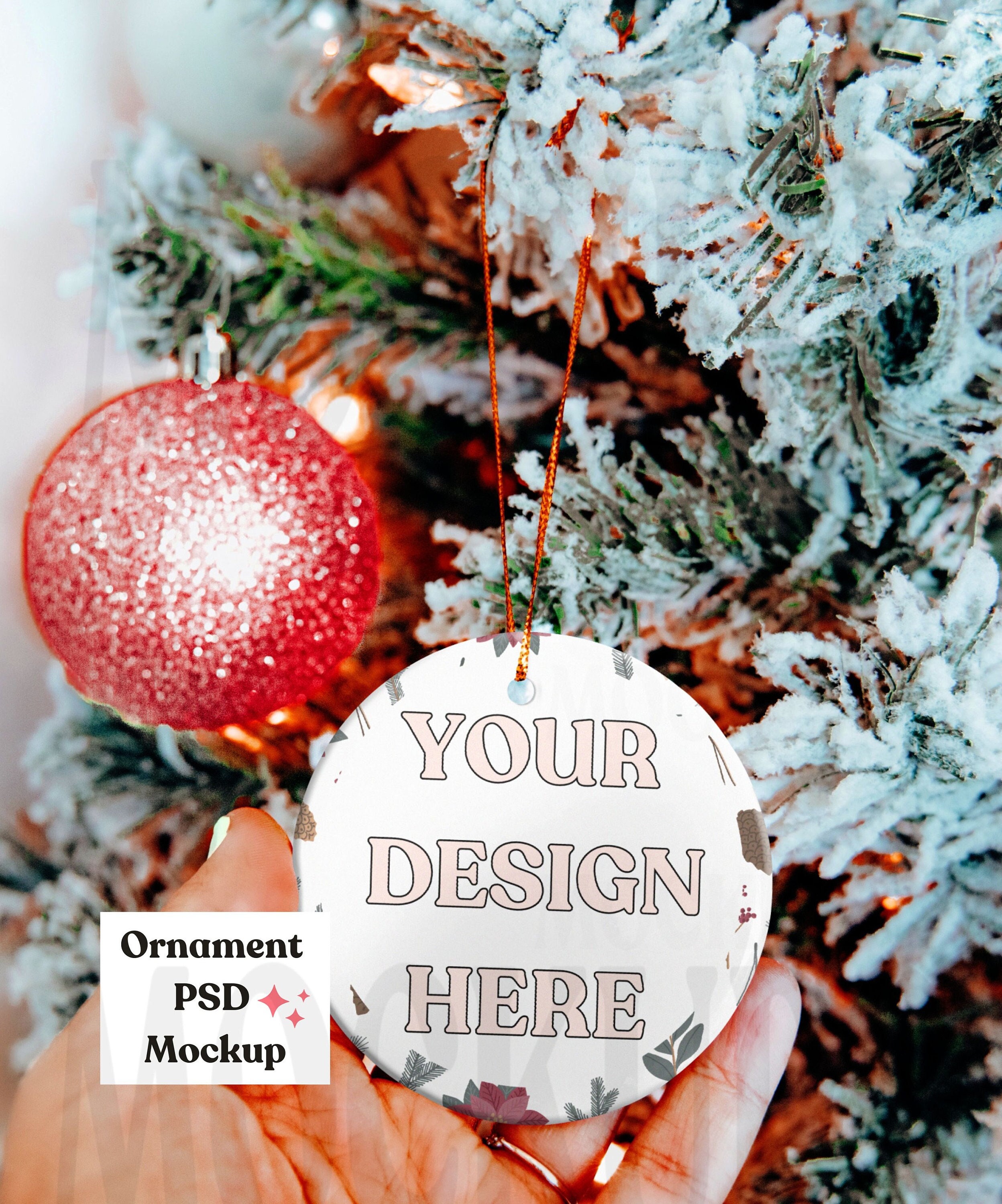 Christmas Ornament Mockup - POD Ornament Mockup - Christmas Mockup - Circle Christmas Ornament - PSD Ornament Mockup - Smart Object Mockup