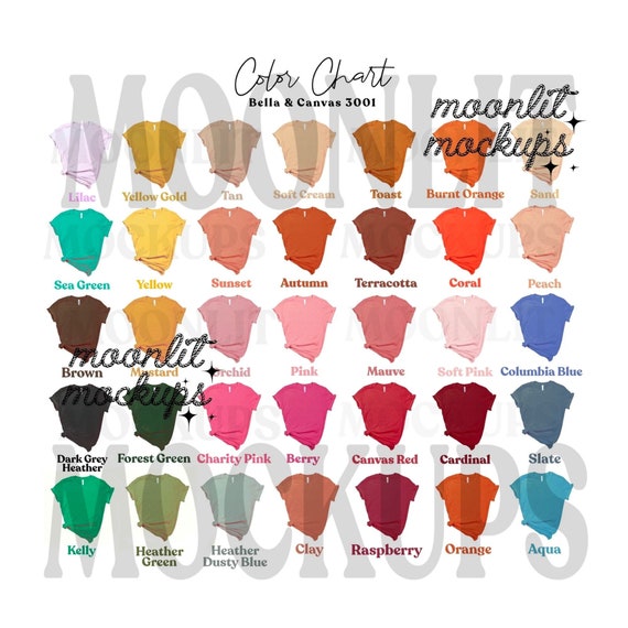 Bella Canvas 3001 T-Shirt Color Chart Mockup (Digital Download)