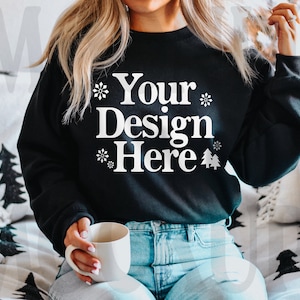 Gildan 18000 Black Sweatshirt Mockup: Heavy Blend, Holiday Theme
