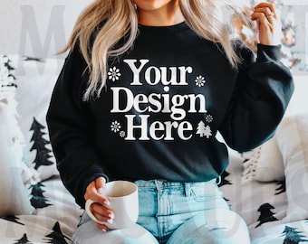 Gildan 18000 Sweatshirt Mockup - Black Color - Heavy Blend Sweatshirt - Model Mockup - Holiday Mockup - Christmas Mockup