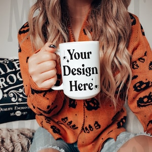 Mug Mockup - Halloween Mug Mockup - Fall Mockup - 15oz Coffee Mug Mockup - Mug Mockup - Model Mockup - Cozy Mug Mockup