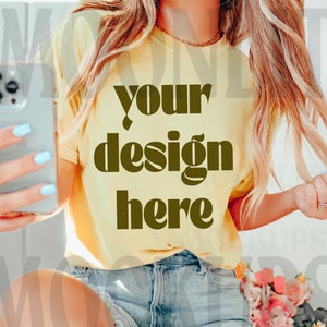 Comfort Colors 1717 Banana Shirt Mockup - Banana Mockup - Yellow Shirt - Comfort Color Shirt Mock - Model Mock up