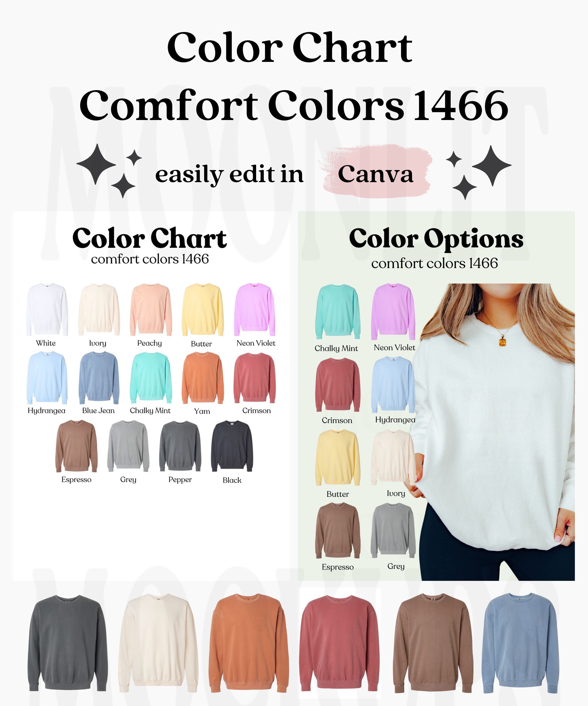 Comfort Colors 1466 Sweatshirt Color Chart - Editable Canva
