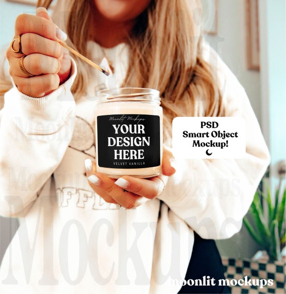 Soy Candle Mockup, 9oz Candle Mockup, POD candle mock up, Candle Jar Mockup, White Candle Mockup - PSD Mockup - Smart Object Mockup
