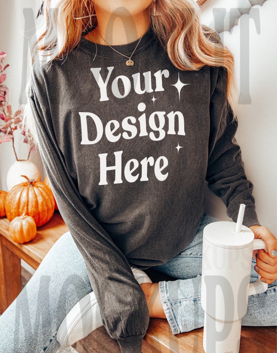 Comfort Colors 6014 Pepper Longsleeve T-Shirt Mockup (Digital Download)