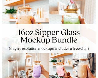 16 Unzen Glasdosen Mockup Bundle - Sipper Glas, Studiobecher Mockup (Digitaler Download)