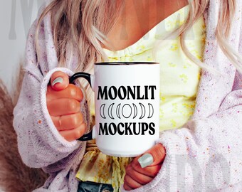 Black Handle Mug Mockup - 15oz Coffee Mug, Cozy Model (Digital Download)
