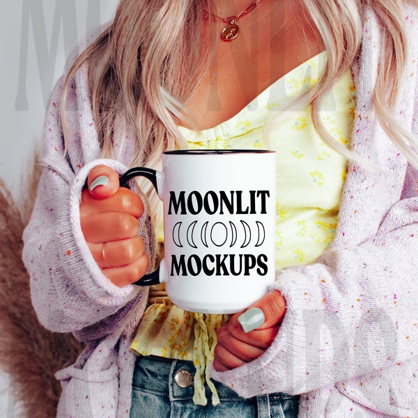 Mug Mockup - Black Handle Mug Mockup - 15oz Coffee Mug Mockup - Mug Mockup - Model Mockup - Cozy Mug Mockup