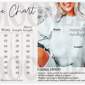 Gildan 18000 Größentabelle Mockup Sweatshirt - Sizing Gildan - Unisex Größentabelle - Unisex Sizing- Flat Lay Mockup Sweatshirt - Größentabelle