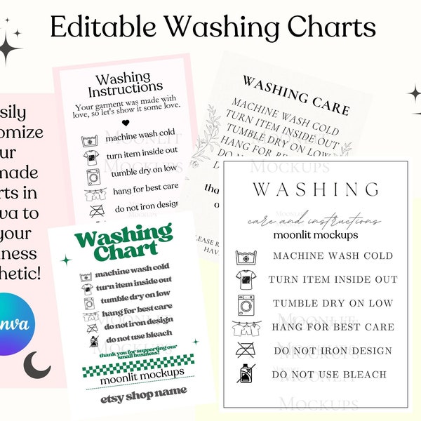 Editable Washing Instructions Chart - Washing Template - Bella Canvas Chart - Gildan Chart - Canva Washing Chart - Canva Charts