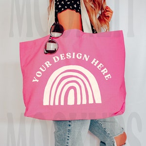 21L USA-Made Jumbo Tote - Bayside 600 Mockup - Weekender Bag Mockup - Tote Mockup - Weekender Tote Mockup - Large Pink Tote Mockup