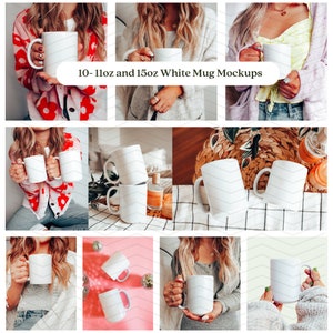 May include: A set of 10-11oz and 15oz white ceramic mugs in various settings. The mugs are blank and ready for customisation.
