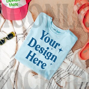 Comfort Colors 1717 Chambray Shirt Mockup - Flatlay Mockup - Chambray Mockup - Sommer Mockup - Beach Mockup - Flatlay Mockup