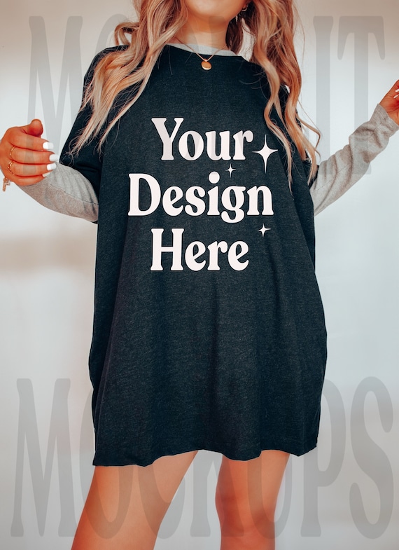 Bella Canvas 3001 T-Shirt Mockup: Dark Grey Heather, Oversized
