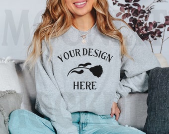 Gildan 18000 Sweatshirt Mockup- Sport Grey Sweatshirt - Shirt Mockup - Gray Mockup - Grey Mockup- Moonlit Mockups