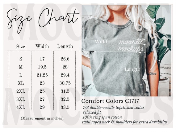 Comfort Colors 1717 Size Chart Comfort Colors Size Chart | Etsy