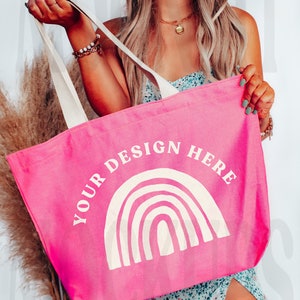 21L USA-Made Jumbo Tote - Bayside 600 Mockup - Weekender Bag Mockup - Tote Mockup - Weekender Tote Mockup - Large Pink Tote Mockup