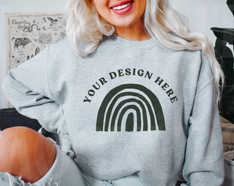 Gildan 18000 Sweatshirt Mockup- Sport Grey Sweatshirt  - Model Mockup - Gray Mockup - Grey Mockup