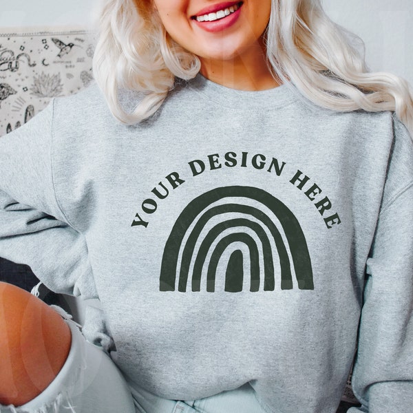 Gildan 18000 Sweatshirt Mockup- Sport Grey Sweatshirt  - Model Mockup - Gray Mockup - Grey Mockup