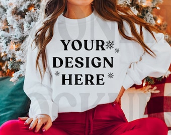 Gildan 18000 Sweatshirt Mockup - White Sweatshirt - Heavy Blend Sweatshirt - Model Mockup - Holiday Mockup - Christmas Mockup