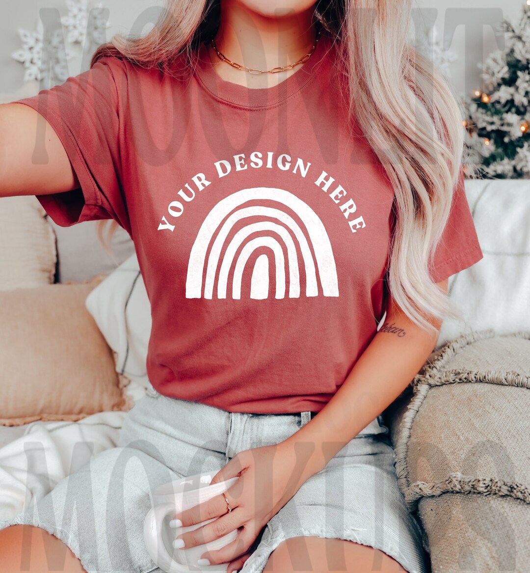 Comfort Colors C1717 Cumin Shirt Model Mockup Red Shirt Etsy