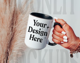 Black Handle Mug Mockup - 15oz Coffee Mug (Digital Download)