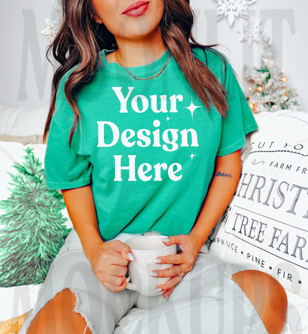 Comfort Colors C1717 Island Green Shirt Model Mockup Island Green Colored Shirt Christmas Mockup