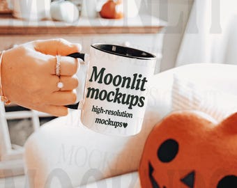 Black Accent Mug Mockup: Halloween Fall Theme (Digital Download)