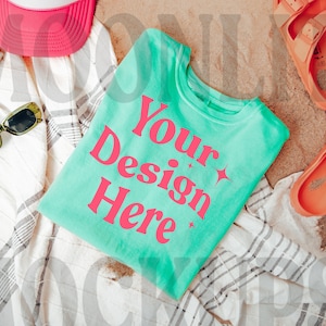 Comfort Colors 1717 Island Reef Shirt Mockup - Flatlay Mockup - Island Reef Mockup - Summer Mockup - Beach Mockup - Flatlay Mockup