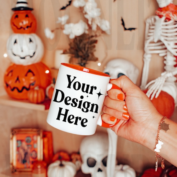 Mug Mockup - 11oz Coffee Mug Mockup - Orange Mug Mockup - Mug Mockup - Model Mockup - Cozy Mug Mockup - Fall Mockup - Halloween Mockup