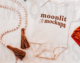 Rabbit Skins 4400 Onesie Mockup - Natural Ivory Baby Mockup - Flat Lay (Digital Download)