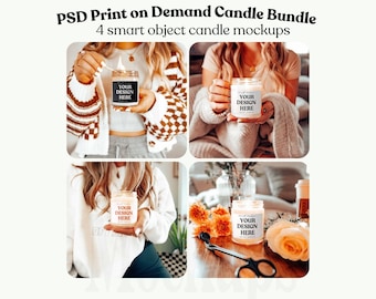 Soy Candle Mockup, 9oz White Jar, POD Mockup (PSD Smart Object)
