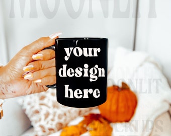 Black Coffee Mug Mockup: Cozy Fall Theme (Digital Download)