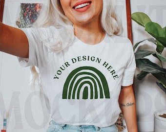 Bella Canvas 3001 White T-Shirt Mockup - Unisex Tee Model Mockup