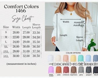 Comfort Colors 1466 Size Chart Template (Digital Download)