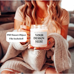 Soy Candle Mockup, 9oz Candle Mockup, POD candle mock up, Candle Jar Mockup, White Candle Mockup - PSD Mockup - Smart Object Mockup