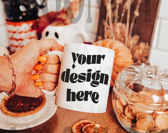 11oz Coffee Mug Mockup: Cozy Fall Studio Scene (Digital Download)