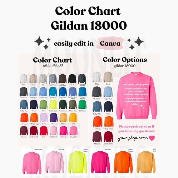 Editable Gildan 18000 Sweatshirt Color Chart Color Chart Mockup