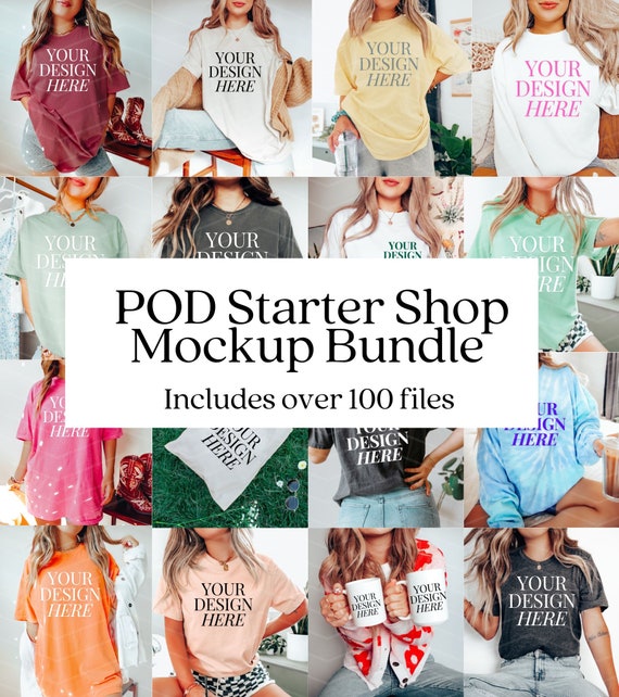 POD Starter Shop Mockup Bundle: Bella Canvas, Gildan + Comfort Colors