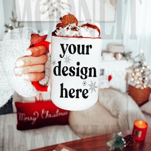 Mug Mockup - Red Accent Mug Mockup - 15oz Coffee Mug Mockup - Mug Mockup - Model Mockup - Cozy Mug Mockup - Christmas Mockup