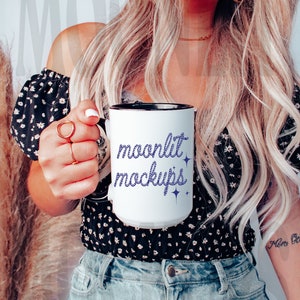 Mug Mockup - Black Handle Mug Mockup - 15oz Coffee Mug Mockup - Mug Mockup - Model Mockup - Cozy Mug Mockup